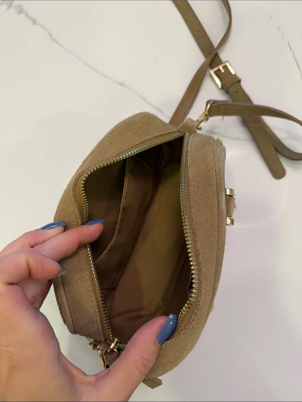 Suede Crossbody Mini Satchel in Light Brown